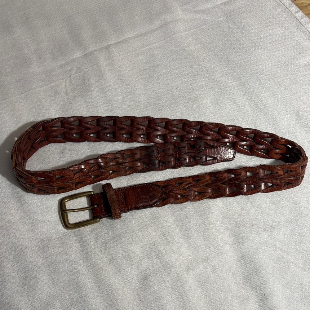 Men's Brown Leather Chain Link Belt With Solid Brass Buckle